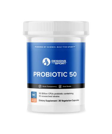 Designs for Sport Probiotic 50 - High-Performance Probiotic Supplement for Athletes* - Gut & Immune Support* - Shelf Stable - Dairy Soy & Gluten Free - 30 Vegetarian Capsules