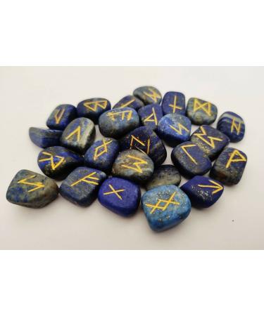 Sharvgun Lapis Lazuli Rune Stone Set 25 pi ces avec tableau en bois MDF runique grav lettrage symbolique pa en velours noir/rouge pochette incluse bo te cadeau