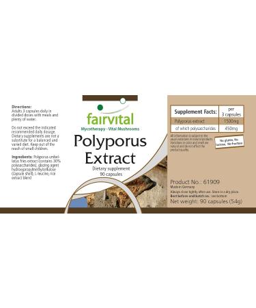 Fairvital | Polyporus Extract 500mg VEGAN - Highly Dosed - 90 Capsules - Mushroom Extract Standardized to Polysaccharides 30% - Buy Online on GoSupps.com
