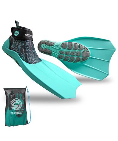 Seaview 180 Topside Snorkel Fins- Compact Travel, Swim, and Snorkeling Flippers for Men and Women. Revolutionary Comfort on Land and Sea. Seafoam Women's 8