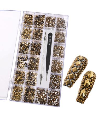 Yzzseven 12 Types 600 Diamonds +2500 Flat Rhinestones Mix 20 Styles Rhinestone Crystals Set for Nail Art DIY (Mined Gold) - Buy Online on GoSupps.com