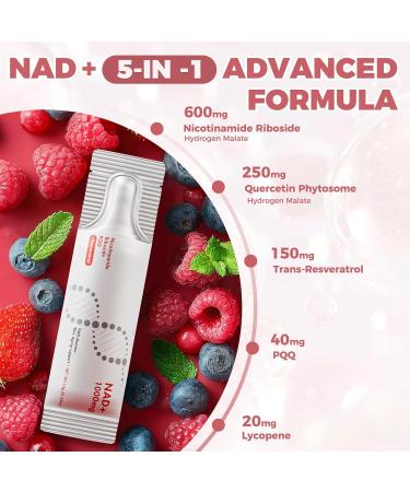 NAD+ Liquid Supplement 1000mg 30 Sachet Nicotinamide Riboside & Resveratrol with PQQ DNA Repair Advanced NAD Supplement for Men & Women Boosts Cellular Energy - Buy Online on GoSupps.com