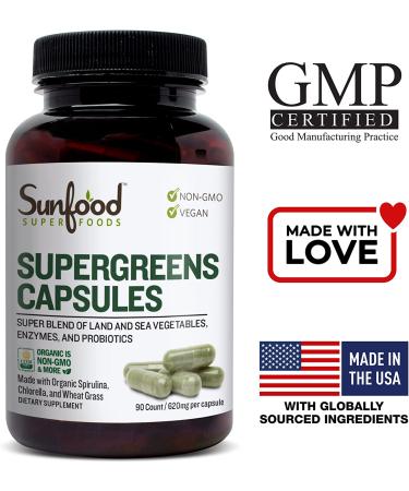 Sunfood Supergreens Capsules 620 mg â€“ 90 Count for Optimal Health - Buy Online on GoSupps.com