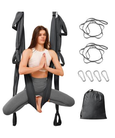 Leogreen yoga hammock aerial yoga swing anti-heavy yoga pilates with 6 handles nylon-tft up to 300 kg loadable dark gray - Buy Online on GoSupps.com