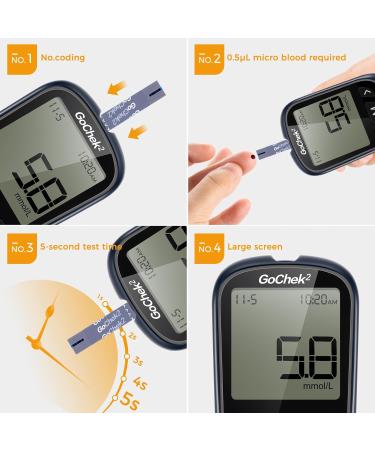 GoChek2 Glucose Kit X 60 - 2023 Upgrade Blood Glucose Monitor with Hypo and Ketone Warning, 500 Memories, Meal Marker, 60 Test Strips and Lancets - mmol/L Diabetes Test Kit - Buy Online on GoSupps.com