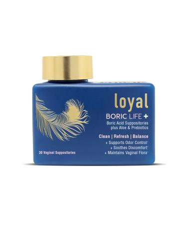 Loyal Boric Life Plus - Boric Acid Vaginal Suppositories with Aloe & FOS - Supports Odor Control - Soothes Discomfort - Maintains Vaginal Flora - Made in USA (30 Count)