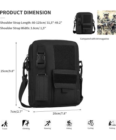 HUNDVP Tactical Shoulder Bag | Molle Military Crossbody Bag | Waterproof Army Messenger Bag for Outdoor Sports & Camping (Black) - Buy Online on GoSupps.com