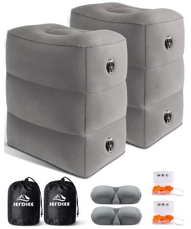 JefDiee Inflatable Travel Foot Rest Pillow, Kids Airplane Bed, Adjustable 3 Layers Height Leg Rest Pillow, Adults Travel Essentials Great for Airplane, Office, Home, Trains, Cars (2 Pack) Grey-2pack
