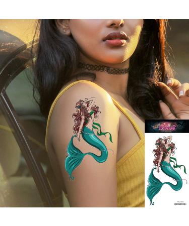 Konsait Mermaid Temporary Tattoos - 12 Large Sheets for Adults & Girls | Body Art Fake Tattoos for Mermaid Birthday Party Favors & Decorations - Buy Online on GoSupps.com