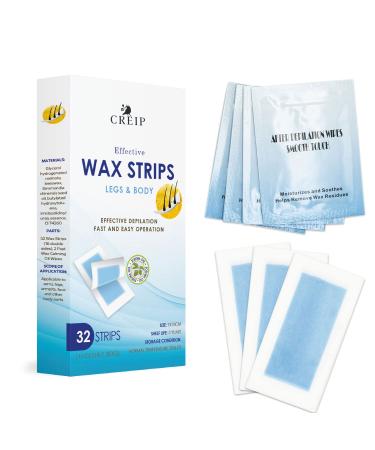 Creip Wax Strips, Hair Removal Wax Strips For Arm, Leg, Brazilian, Underarm Hair, Bikini, Waxing Kit with 32 Wax Strips