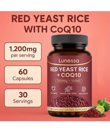 LUNESSA Red Yeast Rice 1200mg Red Yeast Rice Supplement with 100mg COQ10 Support Healthy Heart & Cholesterol for Men & Women High Absorption Non-GMO Vegan 60 Capsules - Buy Online on GoSupps.com