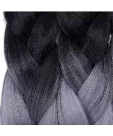 Tess Braids Extensions 60 cm - Jumbo KanCalon Ombre Hair Braids #28 Gray/Raven Black | 100g Bundle for Box Braids - Buy Online on GoSupps.com