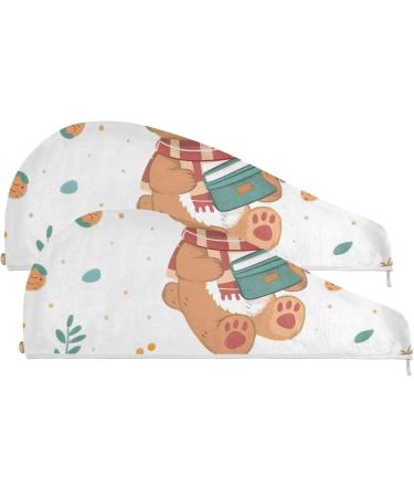 Cute Cartoon Bear Hair Towel Set - 2 Pack Super Absorbent Quick Dry Hair Turbans for Women & Girls - Buy Online on GoSupps.com