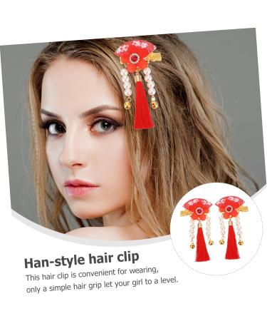 minkissy 1 Pair Hair Accessories Children Tassel Hair Clip Han-style Hair Clip Wedding Hair Clips New Year Floral Hair Clips Hair Pin Hair Styling Grip Issue Card Zinc Alloy Pearl - Buy Online on GoSupps.com