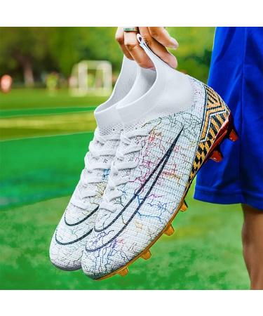 Jugafu Men's High-Top Soccer Cleats Spikes Shoes - Indoor/Outdoor Training Athletic Sneaker (8.5, White) - Buy Online on GoSupps.com