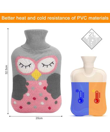 OliviaLiving Hot Water Bag Hot Water Bottle 2 Liter Heat Up and Refreezable Hot Cold Pack with Knit Cover for Pain Relief Hot Cold Therapy Cartoon Owl (Pink) - Buy Online on GoSupps.com