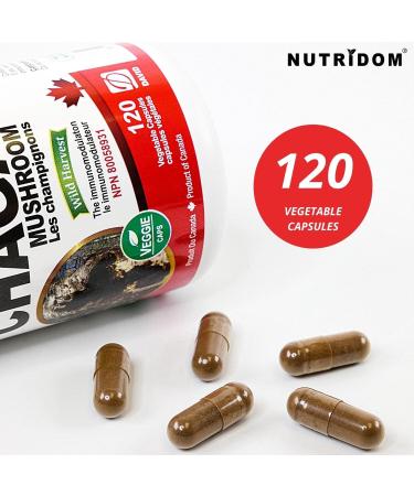 Nutridom Canadian Chaga Mushroom Capsules 500mg 100% Authentic Canadian Chaga Mushrom Extract Supplement Vegan Wild-Harvested Hand-picked Gluten Free Soy Free Dairy Free & Non-GMO (120 Veggie capsules) - Buy Online on GoSupps.com