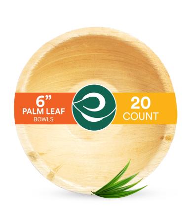 ECO SOUL 100% Compostable Large 6 Inch 16 Oz Palm Leaf Bowls 20-Pack Disposable Dessert Bowls Bamboo Style I Heavy Duty Eco-Friendly Sturdy Bowl I Biodegradable Eco Bowls 20 6