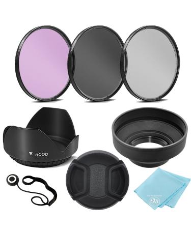67mm 3 Piece Filter Kit (UV-CPL-FLD) + 67mm Tulip Lens Hood + 67mm Soft Rubber Hood + 67mm Lens Cap + for Select Canon, Nikon, Sony, Olympus, Panasonic, Fuji, Sigma SLR Lenses, Cameras and Camcorders