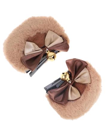 Bear Ears Clips 1 Pair Bowknot Bells Clip on Bear Ears for Girls Women Cute Bear Ear Hair Clips Fluffy Headbands with Clip Bear Ears Clips