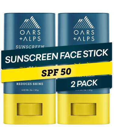 Oars + Alps Matte Face Sunscreen Stick SPF 50 Travel Sunscreen Roll On for Face & Body Fragrance Free Water & Sweat Resistant Sunblock All Skin Types Dermatologist Tested Moisturizing 2pk