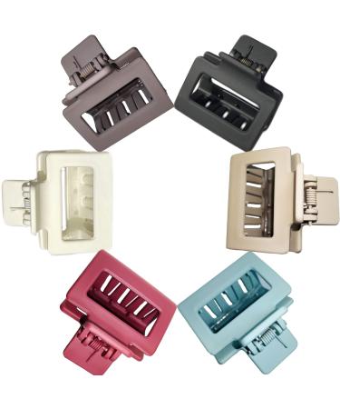 Hair Claw Clips for Women 2 Inch Matte Rectangular Small Claw Clips for Thick Thin Hair Cute Medium Square Claw Clips Sturdy Durable Strong Grip Non-slip Individually Packaged Gift for Women 6 Colors Rectangular Style A