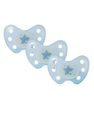 Dentistar Silikon Night Schnuller in a set of 3 - size 3 baby pacifier from 14 months - Nuckel lights in the dark - Luminous shell with dental level - made in Germany - stars blue