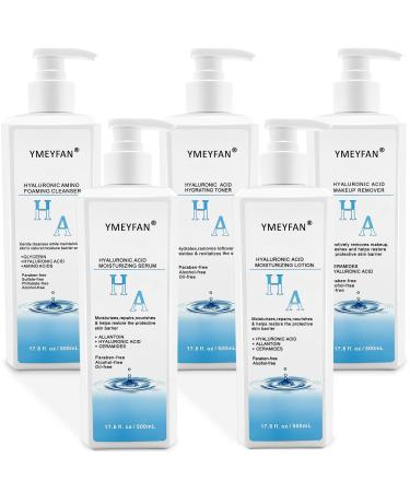 Facial Kits for Esthetician Supplies Large Skin Care Set 17.6 Fl oz Hyaluronic Acid Facial Products for Beauty Salon Pro (Makeup Remover Cleanser Toner Serum Lotion) Paraben Free