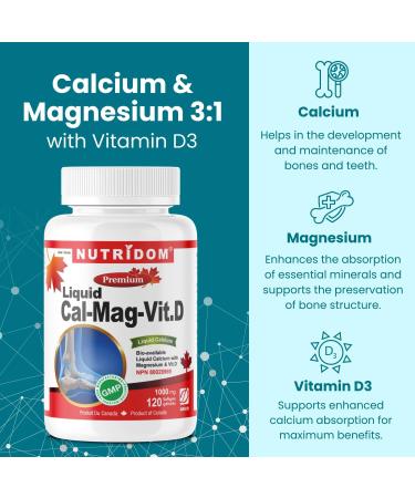 Nutridom Calcium Magnesium Vitamin D3-750mg/250mg/5mcg - Cal Mag Supplement with Vitamin D - Promotes Healthy Bones and Teeth - Softgels Non-GMO Gluten-Free Soy and Dairy Free (120 Count) - Buy Online on GoSupps.com