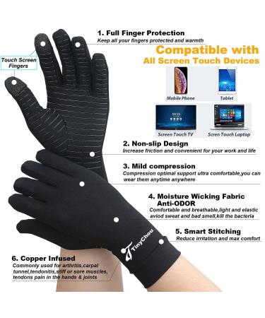 2 Pairs Full Finger Copper Compression Arthritis Gloves with Touchscreen Tips - Medium Size for Men and Women, Carpal Tunnel and Typing Support - Buy Online on GoSupps.com