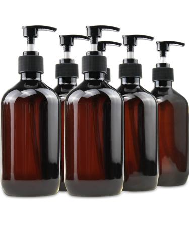 FOOCHY Empty Plastic Bottles with Pump Dispenser and 6pcs Labels Included Refillable Travel Containers for Hand sanitizer Shampoo Lotion etc - BPA/Paraben Free 500ml/17.6oz(6Pack)