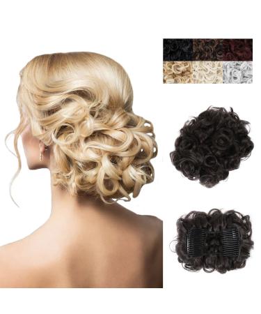 ELAINE Combs Hair Buns Hair Piece Curly Dish Tray Synthetic 3.35 Ounce Scrunchies Hair Extensions Clip in Ponytail Hairpieces for Women (Dark Brown -#98) Dark Brown -#98 Combs Curly Bun