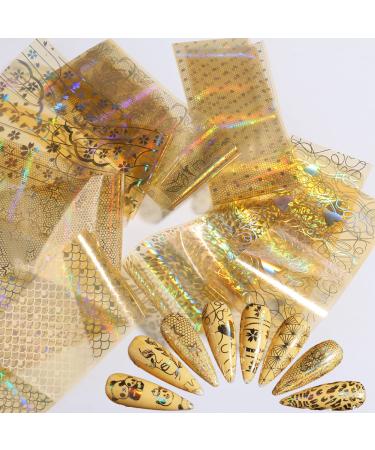 Gold Nail Foil Transfer Stickers - Holographic Designer Nail Art Supplies - 3D Glitter Line Manicure Accessories - 16 Sheets - Buy Online on GoSupps.com