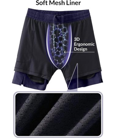 BALEAF Men's 5 Inch Swim Trunks with Compression Liner, Quick Dry 2-in-1 Shorts, Large - Dark Blue - Buy Online on GoSupps.com