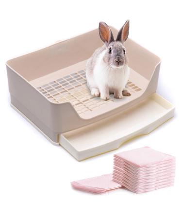 CALPALMY Rabbit Litter Box with Bonus Pads, Drawer, Corner Toilet Box and Bigger Pet Pan for Adult Guinea Pigs, Chinchilla, Ferret, Galesaur, Small Animals Cream