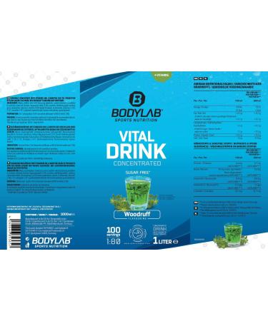BODYLAB24 Vital Drink Concentrate - Sugar-Free Waldmeister 1000ml | Low-Calorie Sports Drink with Vitamins & L-Carnitine - Buy Online on GoSupps.com