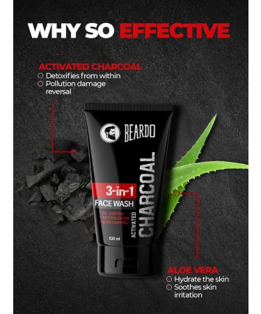 Beardo Activated Charcoal Face Wash for Men - Acne & Oil Control 100ml | Deep Cleansing Pollution Control - Buy Online on GoSupps.com
