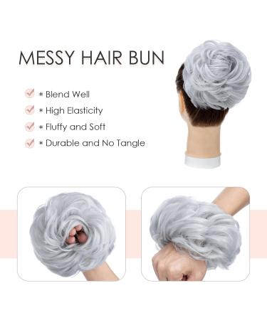 MY-LADY Silver Gray Messy Hair Bun Extension | Thick Wavy Curly Ponytail Scrunchie Updo Chignon Hairpiece 55g - Buy Online on GoSupps.com