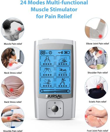 NURSAL 24 Modes TENS Unit Muscle Stimulator with Continuous Stimulation  Rechargeable Electronic Pulse Massager with 8 Pads for Back and Shoulder Pain Relief and Muscle Strength - Buy Online on GoSupps.com