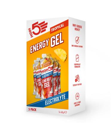 HIGH5 Energy Gel with Electrolytes | Quick Release Energy On The Go | 23 g Carbs | 57mg Magnesium | Great Taste | (Tropical 5x60g) Tropical 5 x 60 g