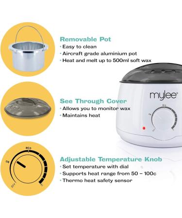 Mylee Professional Waxing Kit with Heater, Hard Wax Beads, Applicator Spatulas, Pre & After Care Gel - Charcoal & Green Tea - Buy Online on GoSupps.com