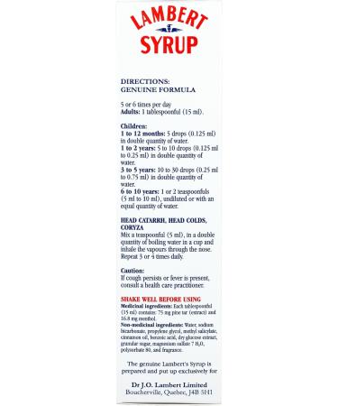 Lambert Syrup - Natural Cough Syrup - Reliefs Cough due to Colds Bronchitis and Flu - Effective for Dry and Wet Cough Safe for Children (Sirop Lambert) (150ML) - Buy Online on GoSupps.com