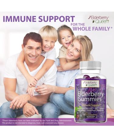 Elderberry Queen Organic Elderberry Gummies 60 ct - Immune Support Gummies with Vitamin C & Zinc - Elderberry Vitamin Gummies for Adults and Kids - Buy Online on GoSupps.com