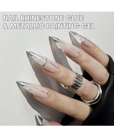Makartt Nail Rhinestone Glue Gel Chrome Gel Nail Polish Kit Super Strong Gel Nail Glue with Silver Metallic Painting Gel for Nail Decorations 3D Nail Manicure Silver-8ml Mirror Gel+30g Nail Rhinestone Glue - Buy Online on GoSupps.com