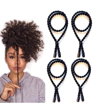 Milawer Afro-Horchwanz bands adjustable length hair band for frizzy curly hair nodes hair tie for afro long padded for women puff horse-tinge holder (black 4 pieces) Black-4Pcs-B