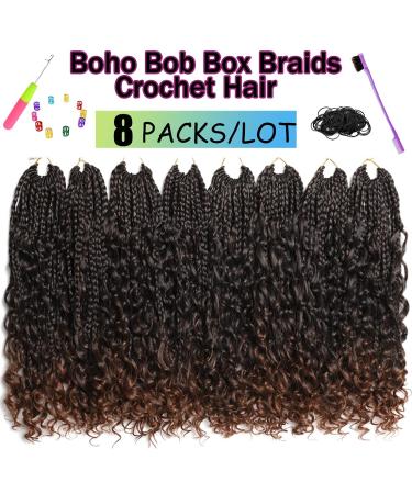 8 Packs Boho Bob Box Braids Crochet Hair 14 Inch - 3X Bohemian Goddess Box Braids in T1B-30 - Synthetic Braiding Hair Extensions for Black Women - Buy Online on GoSupps.com