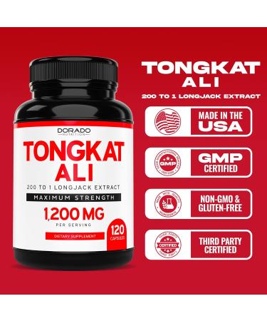 Tongkat Ali for Men 1200mg - Premium Longjack Supplement (200:1 Extract) - 120 Capsules for Strength Drive & Athletic Performance - Gluten Free & Non-GMO - Buy Online on GoSupps.com
