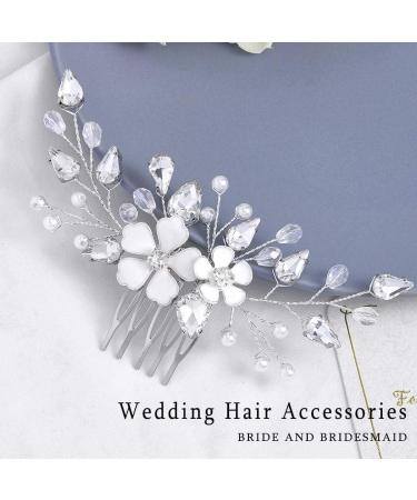 Zoestar Flower Bride Wedding Hair Combs Silver Pearl Crystal Headpiece Bridal Hair Accessories for Women and Girls - Buy Online on GoSupps.com