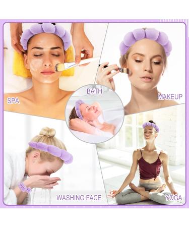 Hope&Luck 4Pcs Spa Headband Set for Women - Purple Terry Cloth Sponge Headband for Face Washing - Bubble Headband with Wristband - Buy Online on GoSupps.com