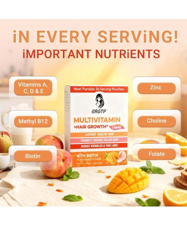 Liquid Multivitamin + Hair Growth | Biotin 10000mcg | Support Healthy Skin Promote Thicker Fuller Hair Reduce Wrinkles & Fine Lines | 15.22 Fl Oz - Buy Online on GoSupps.com